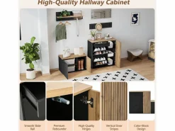 ModernLuxe Armario De Entrada|Conjunto de vestidor de entrada - 2 muebles para zapatos - barra para ropa y 4 ganchos - Espejo - Natural +