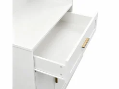 ModernLuxe Conjunto de vestidor de entrada 110x33x185,5 cm - 3 puertas y 1 cajón - Mueble para zapatos y banco para calzado - con espejo - Blanco Discount