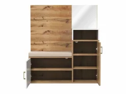 ModernLuxe Conjunto de Vestuario Moderno con Perchero, Banco para Zapatos y Espejo - Blanco y Natural Color natural claro / Blanco Clearance