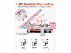 Conjunto Escritorio y Silla para Niños SucceBuy, Altura Ajustable con Lámpara,^