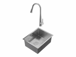 Vente-unique Fregadero|Conjunto fregadero 55x45 cm SOELA + grifo con ducha RONA de acero inoxidable