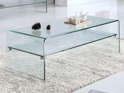 Vente-unique Mueble Tv|Conjunto Mesa de centro + Mueble TV - Cristal templado - Sala de estar design STILEOS