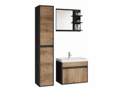 Conjunto De Baño|Conjunto moderno de muebles de baño 3 piezas – mueble con lavabo, columna, espejo matera/castaño mate