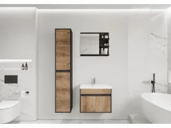 Conjunto De Baño|Conjunto moderno de muebles de baño 3 piezas – mueble con lavabo, columna, espejo matera/castaño mate