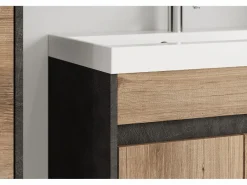 Conjunto De Baño|Conjunto moderno de muebles de baño 3 piezas – mueble con lavabo, columna, espejo matera/castaño mate