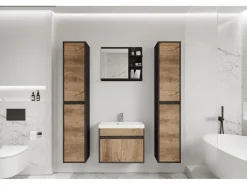 Conjunto De Baño|Conjunto moderno de muebles de baño 4 piezas – mueble con lavabo, columnas, espejo matera/castaño mate