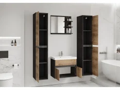 Conjunto De Baño|Conjunto moderno de muebles de baño 4 piezas – mueble con lavabo, columnas, espejo matera/castaño mate