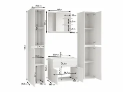 Conjunto De Baño|Conjunto moderno de muebles de baño 4 piezas – mueble con lavabo, columnas, espejo matera/castaño mate