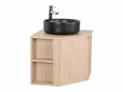Conjunto mueble bajo lavabo de esquina + lavabo negro SORRENTO Color natural claro Hot