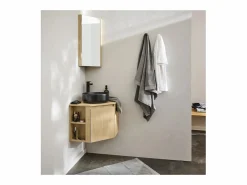 Conjunto mueble bajo lavabo de esquina + lavabo negro SORRENTO Color natural claro Hot