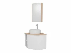 Conjunto mueble bajo lavabo de esquina + lavabo + grifo + armario de baño de esquina SORRENTO Marru00f3n Best