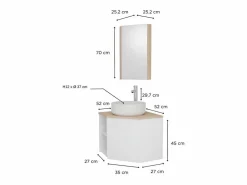 Conjunto mueble bajo lavabo de esquina + lavabo + grifo + armario de baño de esquina SORRENTO Marru00f3n Best