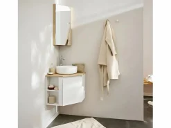 Conjunto mueble bajo lavabo de esquina + lavabo + grifo + armario de baño de esquina SORRENTO Marru00f3n Best