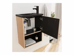Conjunto mueble lavamanos + grifo NIKA Marru00f3n Clearance