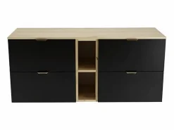 Conjunto para baño 140 cm Armario con encimera y estantería Roble Artisan / Orio Negro Discount
