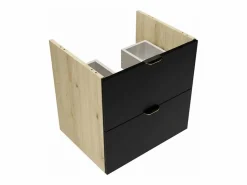 Conjunto para baño 140 cm Armario con encimera y estantería Roble Artisan / Orio Negro Discount