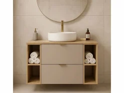 Mueble De Lavabo|Conjunto para baño 100 cm Armario con encimera y estanterías Roble Artisan / Cachemira Orio