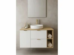 Conjunto para baño 120 cm Armario con encimera Armario con cesta Estantería Roble Artisan / Orio Blanco Best