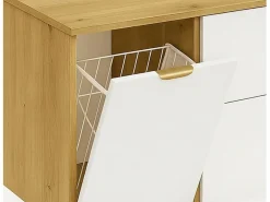 Conjunto para baño 120 cm Armario con encimera Armario con cesta Estantería Roble Artisan / Orio Blanco Best
