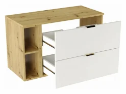 Conjunto para baño 100 cm Armario con encimera y estantería Roble Artisan / Orio Blanco Discount