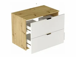 Conjunto para baño 100 cm Armario con encimera y estantería Roble Artisan / Orio Blanco Discount