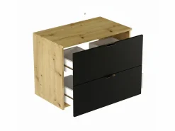 Conjunto para baño 80 cm Armario con encimera Columna Roble Artisan / Orio Negro New