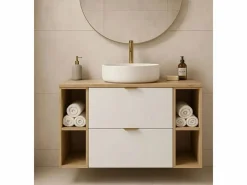 Conjunto De Baño|Conjunto para baño 100 cm Armario con encimera Estanterías Columna Roble Artisan / Orio
