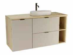 Conjunto para baño 120 cm Armario con encimera Armario con cesta Estantería Roble Artisan / Cachemira Orio Beige Clearance