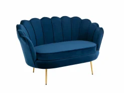 Conjunto sofá de 2 plazas y sillón de terciopelo azul noche DANDELION^Vente-unique New