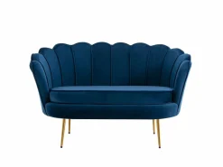 Conjunto sofá de 2 plazas y sillón de terciopelo azul noche DANDELION^Vente-unique New