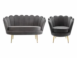 Vente-unique Conjunto sofá de 2 plazas y sillón de terciopelo antracita DANDELION Gris antracita Sale