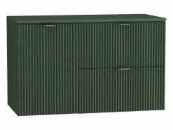 Conjunto para baño 100 cm Armario Encimera Armario con cesta Columna Frentes ranurados Verde New