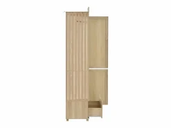 ModernLuxe Conjunto vestidor de entrada - 115,5x38,5x194,5 cm - con espejo y tendedero abierto - 1 cajón y 2 puertas - MDF - Color roble Color natural claro New
