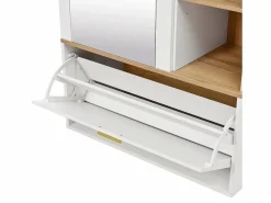 ModernLuxe Conjunto vestidor de entrada 160x38x180cm - con 3 puertas y compartimentos de almacenamiento - con espejo y mueble para zapatos - con gancho - Natural + Blanco Color natural claro / Blanco Discount