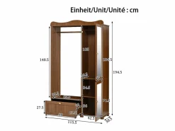 ModernLuxe Armario De Entrada|Conjunto vestidor de entrada - 115,5x38,5x194,5 cm - con espejo y tendedero abierto - 1 cajón y 2 puertas - MDF - Color nogal