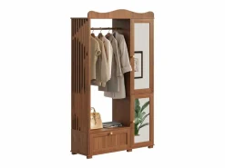 ModernLuxe Armario De Entrada|Conjunto vestidor de entrada - 115,5x38,5x194,5 cm - con espejo y tendedero abierto - 1 cajón y 2 puertas - MDF - Color nogal