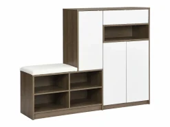 Merax Zapatero|Mueble De Almacenaje|Conjunto zapatero + banco zapatero con cojín - 140 x 35 x 110 cm - Tablero de partículas -