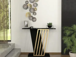 Vente-unique Consola|Consola - Color: Efecto mármol negro y dorado - ORSONA