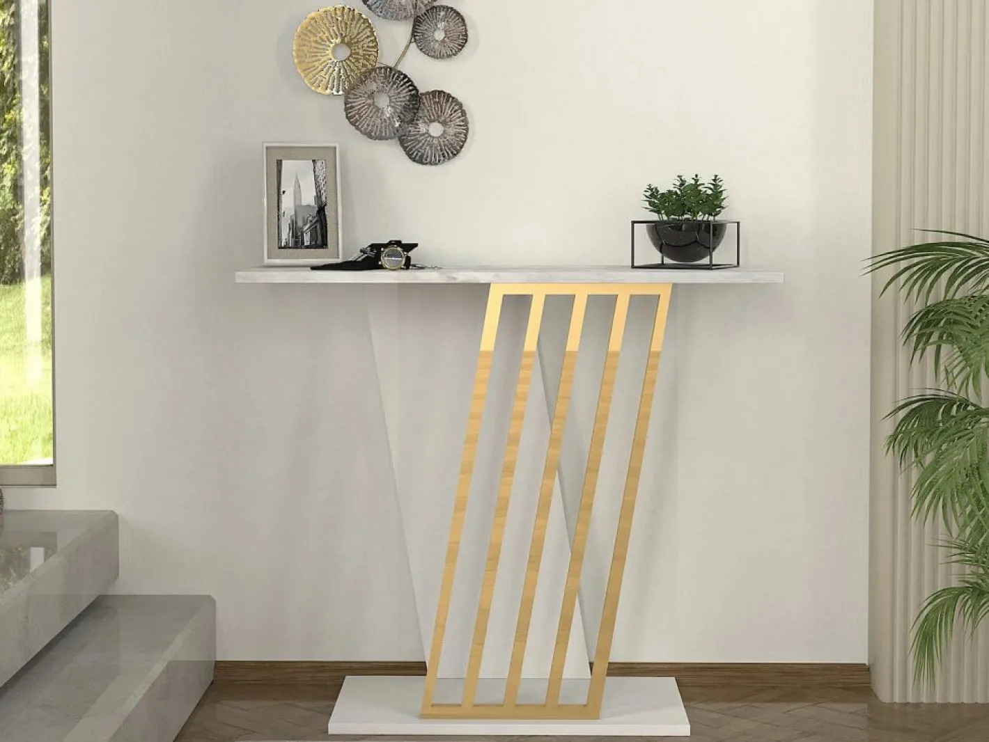 Consola - Color: Efecto mármol blanco y dorado - ORSONA^Vente-unique New