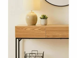Calicosy Consola|Consola de 3 cajones con 1 estante inferior, decoración de madera y metal negro, L120 cm - TESSA