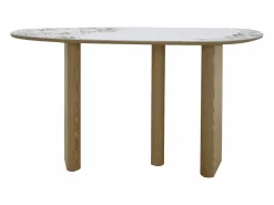 Vente-unique Consola de cerámica y MDF - Natural y efecto mármol blanco - MODREYO Color natural claro / Blanco Best