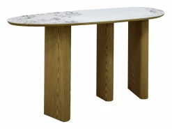 Vente-unique Consola de cerámica y MDF - Natural y efecto mármol blanco - MODREYO Color natural claro / Blanco Best