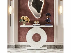 Tribesigns Consola de mesa, Mueble de entrada con base circular en forma, Mesa de entrada de 100 cm para la entrada del salón, el pasillo, 100 x 30 x 79 cm, Blanco Sale