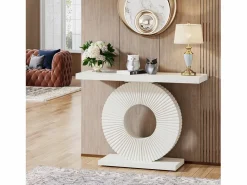 Tribesigns Consola de mesa, Mueble de entrada con base circular en forma, Mesa de entrada de 100 cm para la entrada del salón, el pasillo, 100 x 30 x 79 cm, Blanco Sale