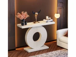 Tribesigns Consola de mesa, Mueble de entrada con base circular en forma, Mesa de entrada de 100 cm para la entrada del salón, el pasillo, 100 x 30 x 79 cm, Blanco Sale