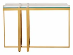 Vente-unique Consola|Consola de vidrio templado y acero inoxidable cromado - Transparente y dorado - VELETIA