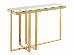 Vente-unique Consola|Consola de vidrio templado y acero inoxidable cromado - Transparente y dorado - VELETIA