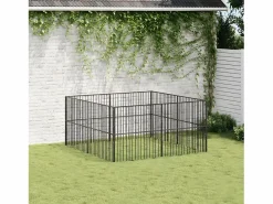 Corralito para perros con 8 paneles acero galvanizado ES963637 Negro Sale