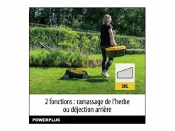 Cortacésped|Cortacésped eléctrico POWERPLUS 1000W, 32 cm, Cesto 30L, 3 alturas ajustables, Expulsión trasera, Compacto y ligero