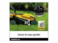 Cortacésped|Cortacésped eléctrico POWERPLUS 1000W, 32 cm, Cesto 30L, 3 alturas ajustables, Expulsión trasera, Compacto y ligero